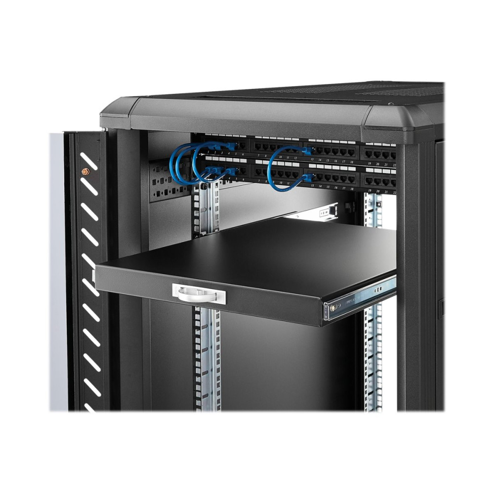 Produktbild för StarTech.com 1U Sliding Server Rack Mount Keyboard Shelf Tray - 55lbs - 22" Deep Steel Pull Out Drawer for 19" AV, Network Equipment Rack (SLIDESHELFD) - tangentbordshylla för rack