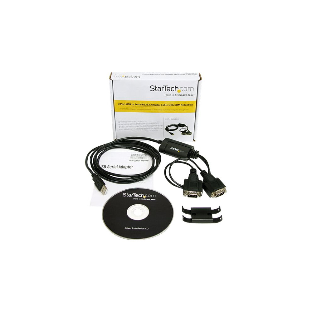 Produktbild för StarTech.com FTDI USB till seriell RS232-kabeladapter med 2 portar och COM-retention - seriell adapter - USB - RS-232 x 2