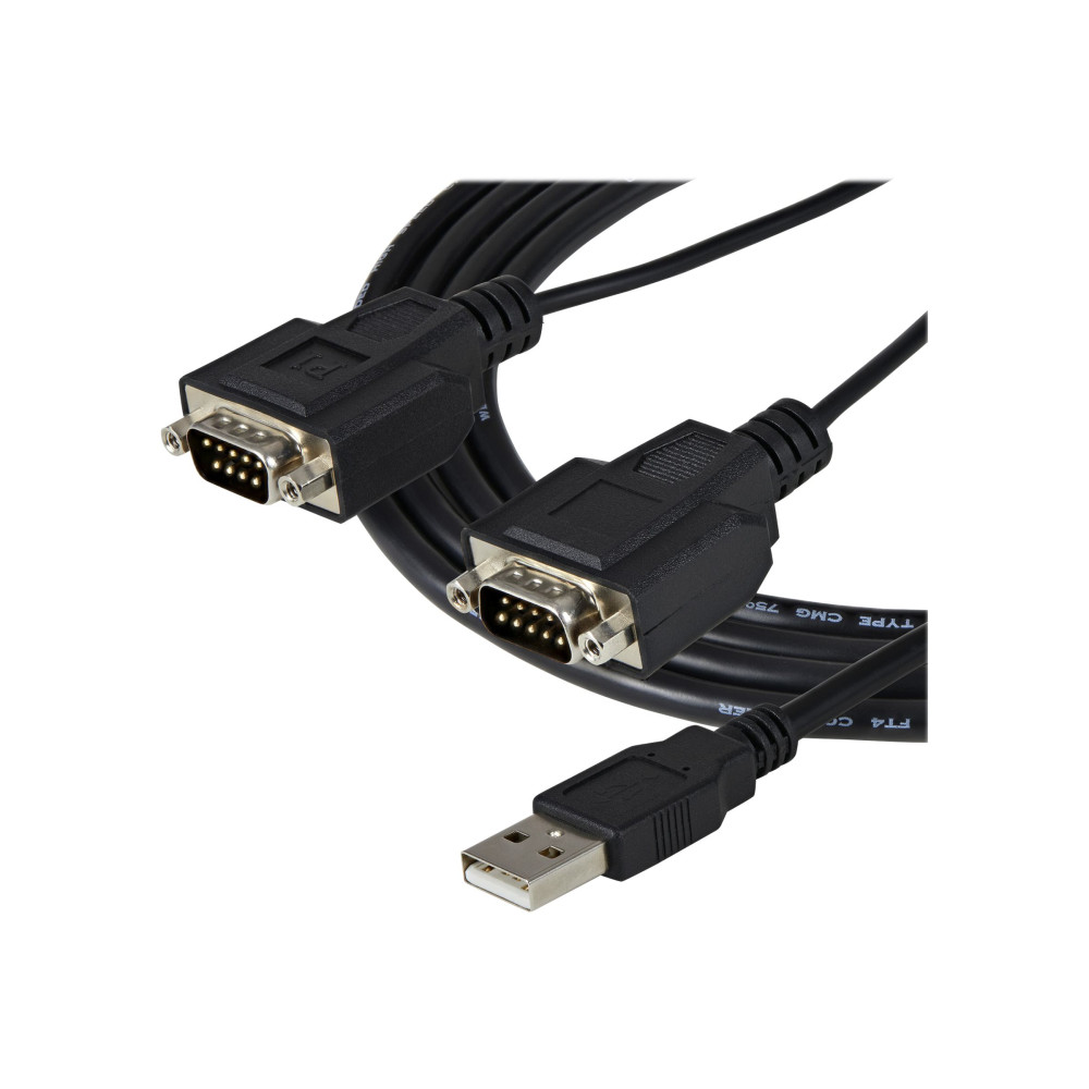 Produktbild för StarTech.com FTDI USB till seriell RS232-kabeladapter med 2 portar och COM-retention - seriell adapter - USB - RS-232 x 2