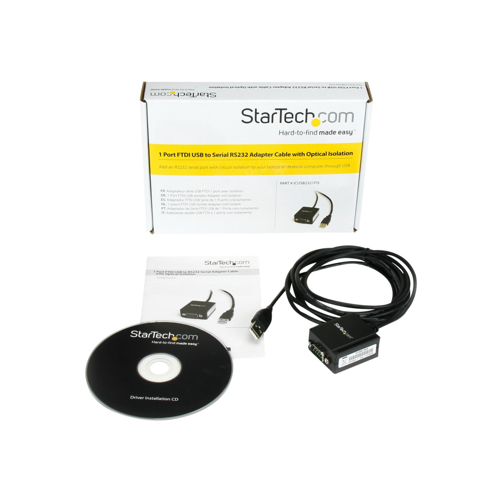 Produktbild för StarTech.com FTDI USB till seriell RS232-kabeladapter med 1 port och optisk isolering - seriell adapter - USB - RS-232