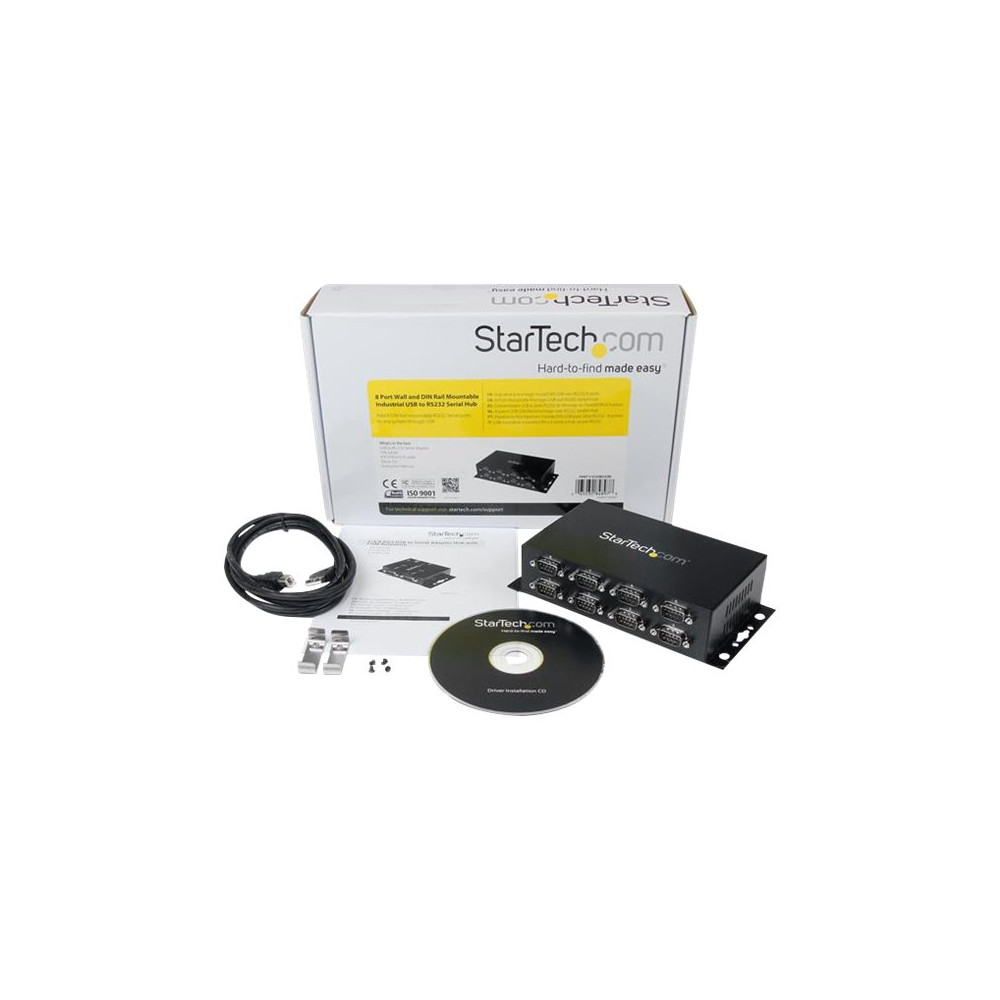 Produktbild för Startech USB till DB9 RS232 seriell  adapterhubb med 8 portar - Industriell DIN Rail och väggmonterbar - seriell adapter - USB 2.0 - RS-232 x 8