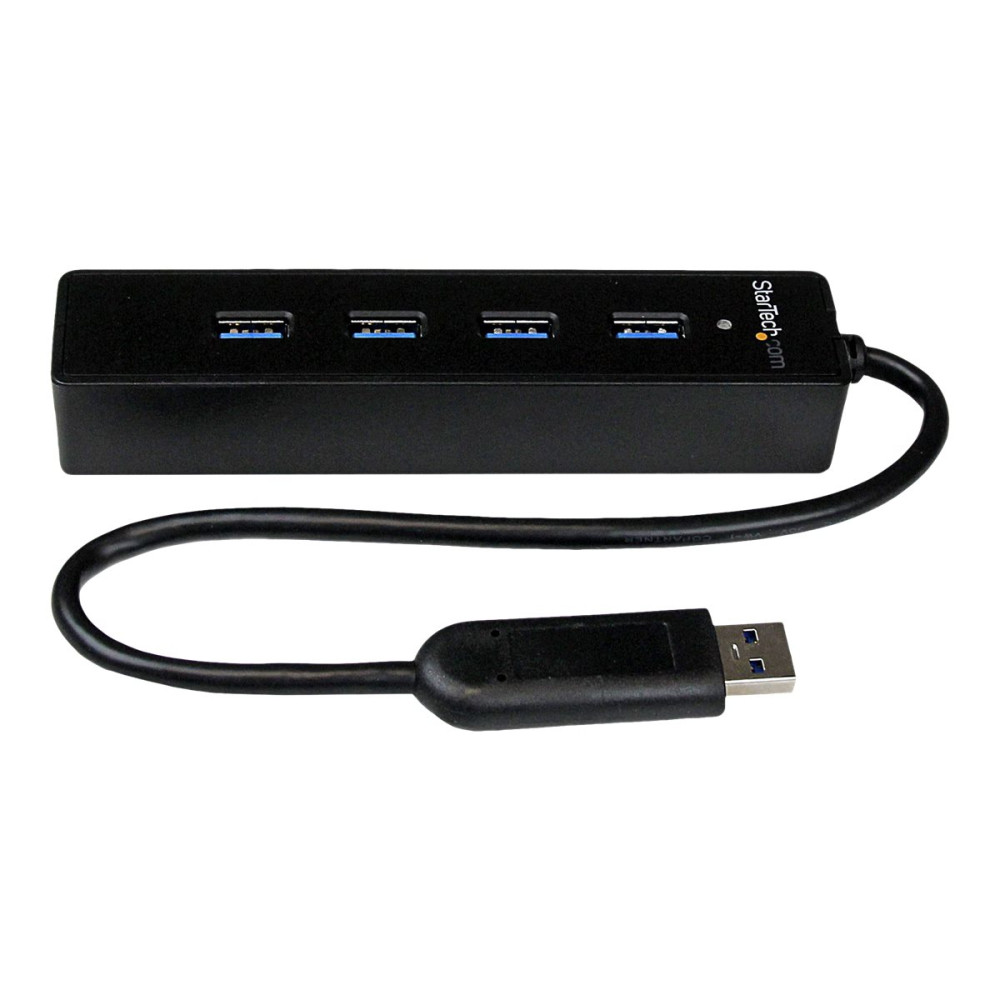 Produktbild för Startech 4-Port USB 3.0 Hub with Built-in Cable - SuperSpeed Laptop USB Hub - Portable USB Splitter - Mini USB Hub (ST4300PBU3) - hubb - 4 portar