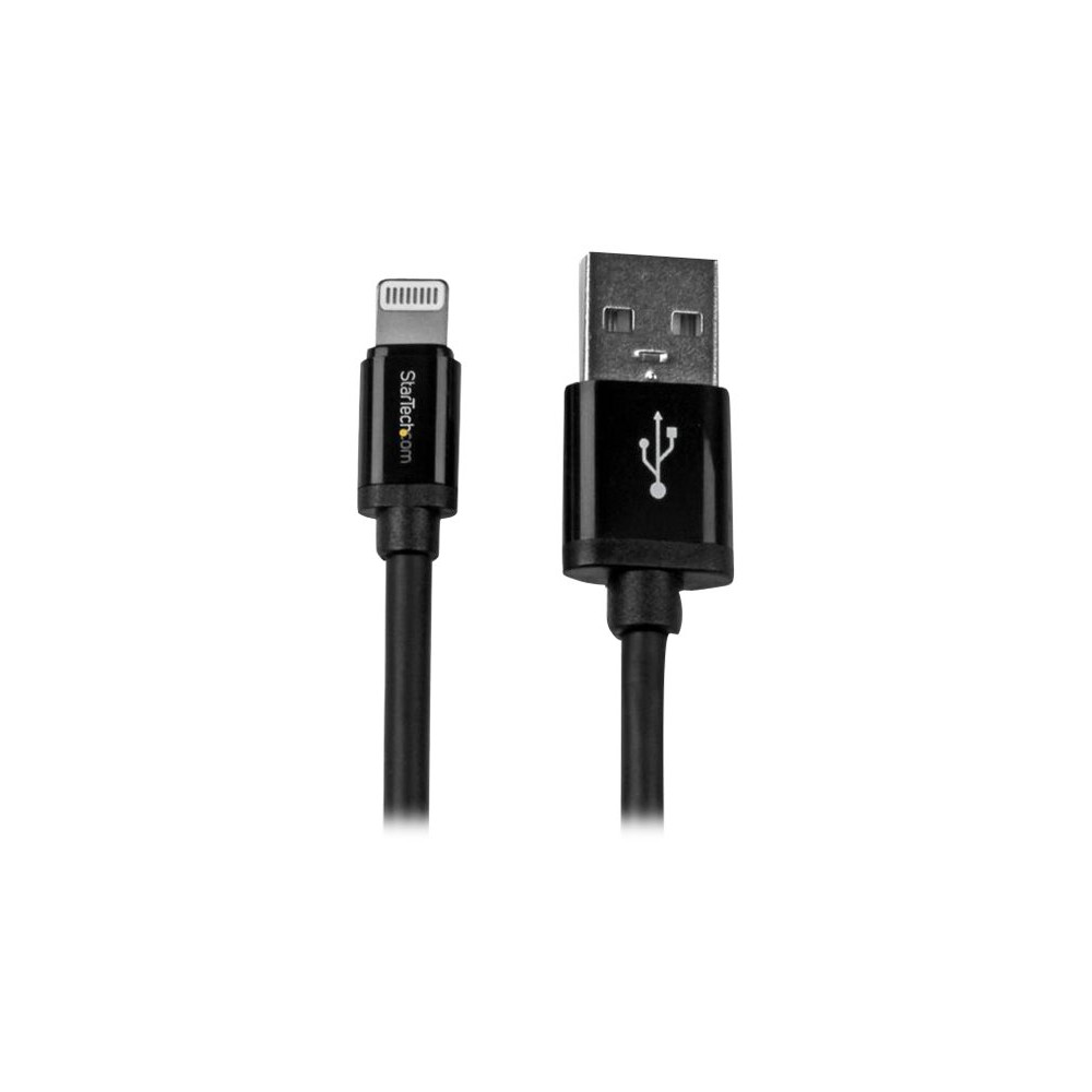 Produktbild för Startech 2 m USB till Lightning-kabel - Lång iPhone/iPad/iPod-laddningskabel - Lightning till USB-kabel - Apple MFi-certifierad - Svart - Lightning-kabel - Lightning / USB - 2 m