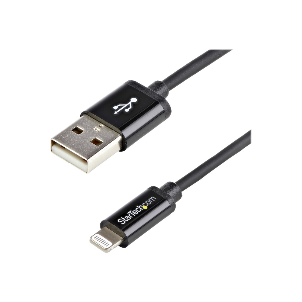 Produktbild för Startech 2 m USB till Lightning-kabel - Lång iPhone/iPad/iPod-laddningskabel - Lightning till USB-kabel - Apple MFi-certifierad - Svart - Lightning-kabel - Lightning / USB - 2 m