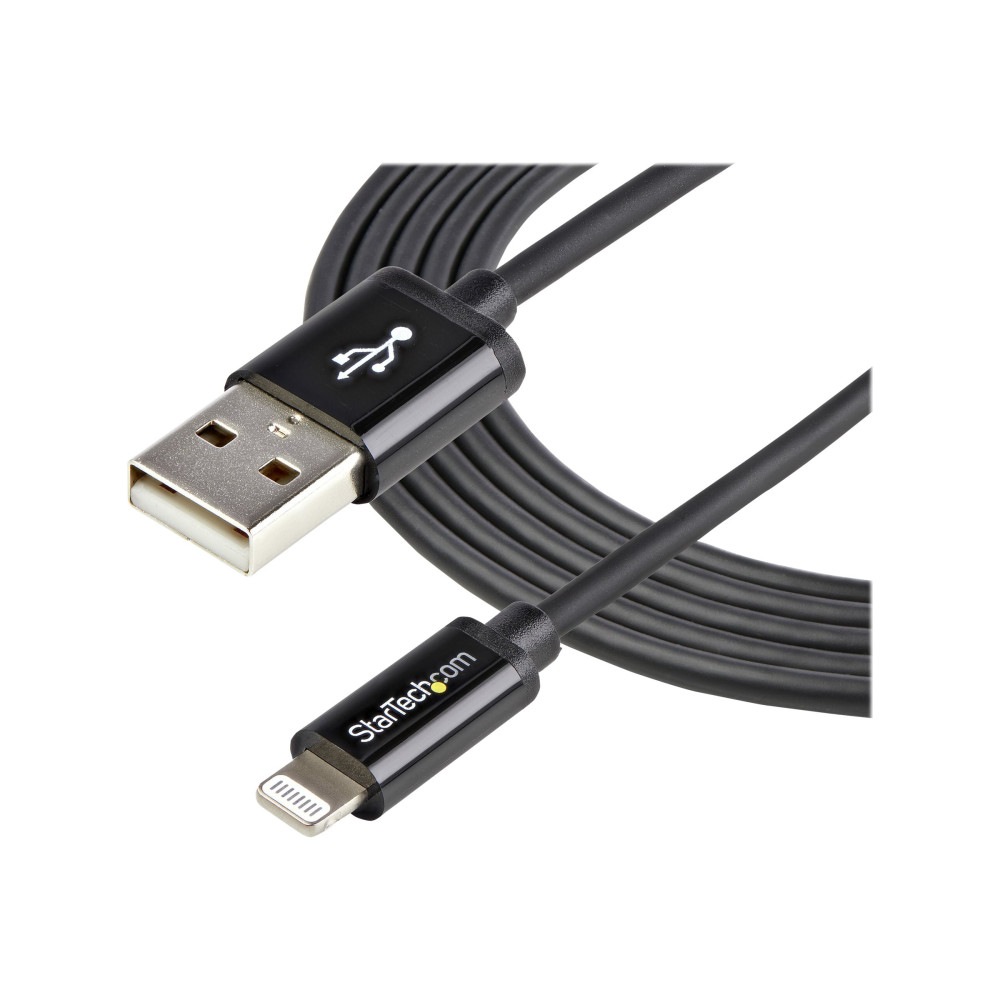 Produktbild för Startech 2 m USB till Lightning-kabel - Lång iPhone/iPad/iPod-laddningskabel - Lightning till USB-kabel - Apple MFi-certifierad - Svart - Lightning-kabel - Lightning / USB - 2 m