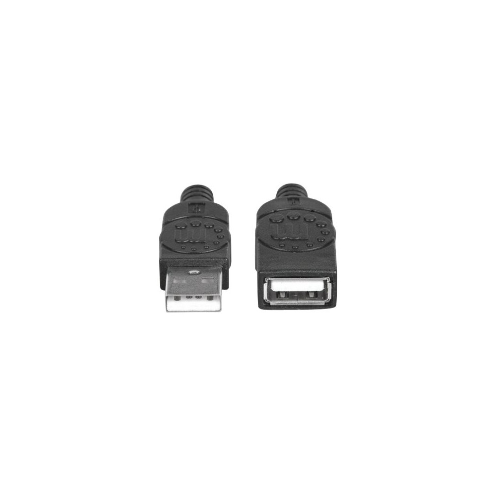 Produktbild för Manhattan USB-A to USB-A Extension Cable, 1.8m, Male to Female, 480 Mbps (USB 2.0), Hi-Speed USB, Black, Lifetime Warranty, Polybag - USB-förlängningskabel - USB till USB - 1.8 m