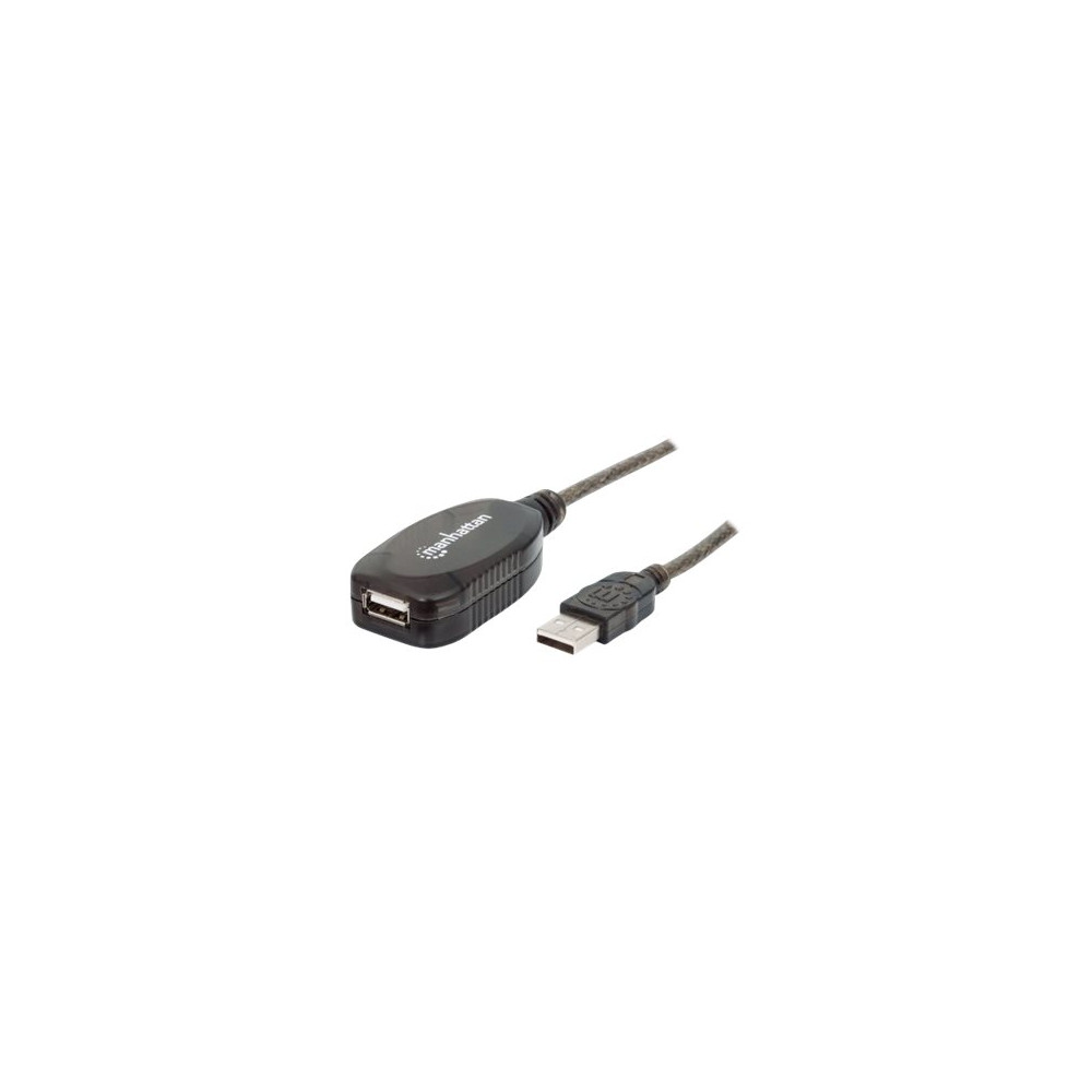 Produktbild för Manhattan USB-A to USB-A Extension Cable, 10m, Male to Female, Active, 480 Mbps (USB 2.0), Daisy-Chainable, Built In Repeater, Hi-Speed USB, Black, Three Year Warranty, Blister - USB-förlängningskabel - 10 m