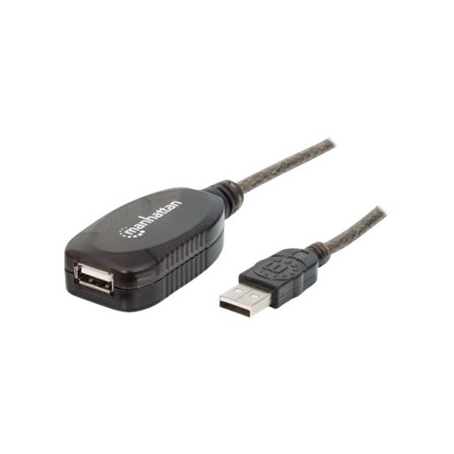 Manhattan Computer Products Manhattan USB-A to USB-A Extension Cable, 10m, Male to Female, Active, 480 Mbps (USB 2.0), Daisy-Chainable, Built In Repeater, Hi-Speed USB, Black, Three Year Warranty, Blister - USB-förlängningskabel - 10 m