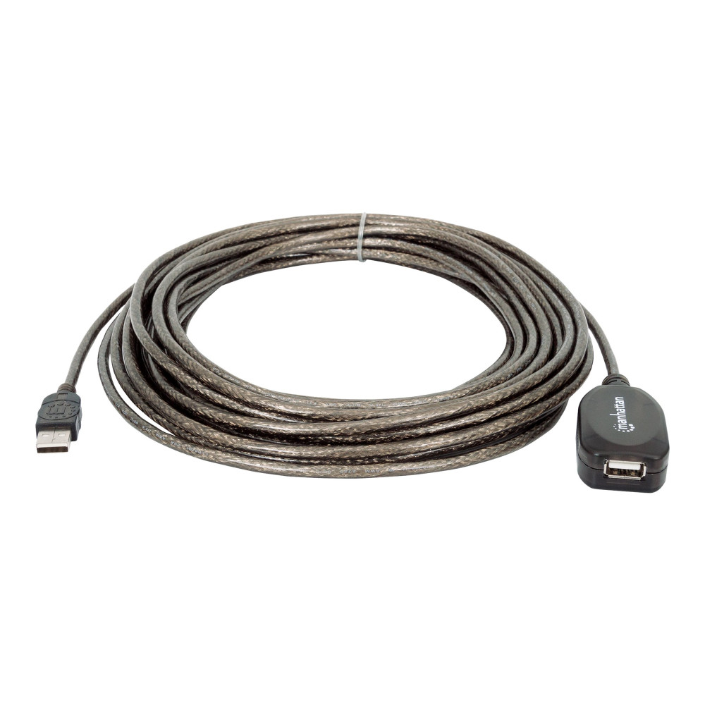Produktbild för Manhattan USB-A to USB-A Extension Cable, 10m, Male to Female, Active, 480 Mbps (USB 2.0), Daisy-Chainable, Built In Repeater, Hi-Speed USB, Black, Three Year Warranty, Blister - USB-förlängningskabel - 10 m