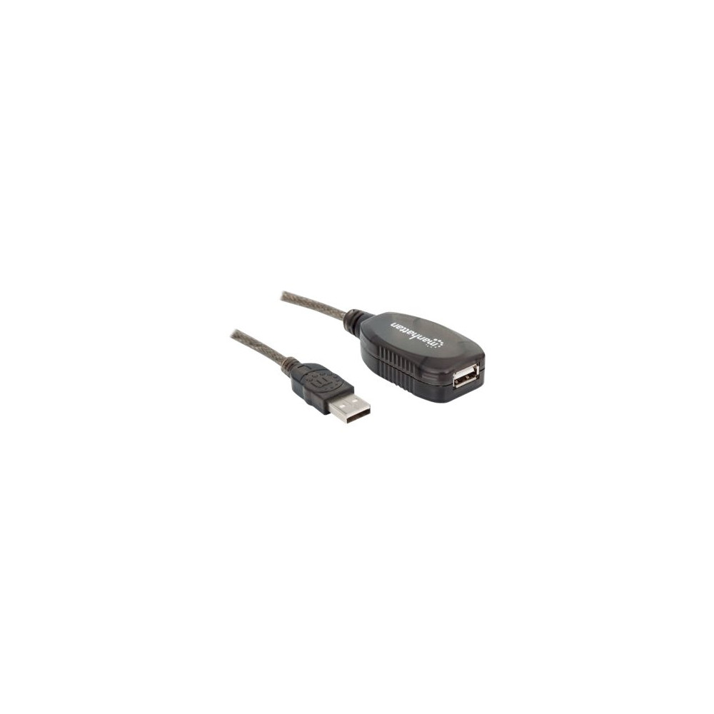 Produktbild för Manhattan USB-A to USB-A Extension Cable, 10m, Male to Female, Active, 480 Mbps (USB 2.0), Daisy-Chainable, Built In Repeater, Hi-Speed USB, Black, Three Year Warranty, Blister - USB-förlängningskabel - 10 m