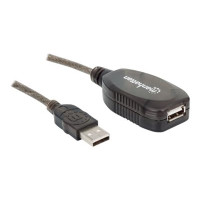 Produktbild för Manhattan USB-A to USB-A Extension Cable, 10m, Male to Female, Active, 480 Mbps (USB 2.0), Daisy-Chainable, Built In Repeater, Hi-Speed USB, Black, Three Year Warranty, Blister - USB-förlängningskabel - 10 m
