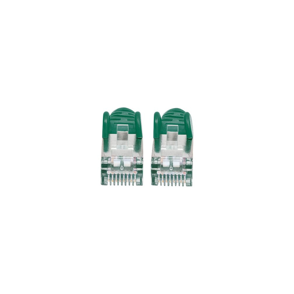 Produktbild för Intellinet Network Patch Cable, Cat6, 3m, Green, Copper, S/FTP, LSOH / LSZH, PVC, RJ45, Gold Plated Contacts, Snagless, Booted, Lifetime Warranty, Polybag - nätverkskabel - 3 m - grön
