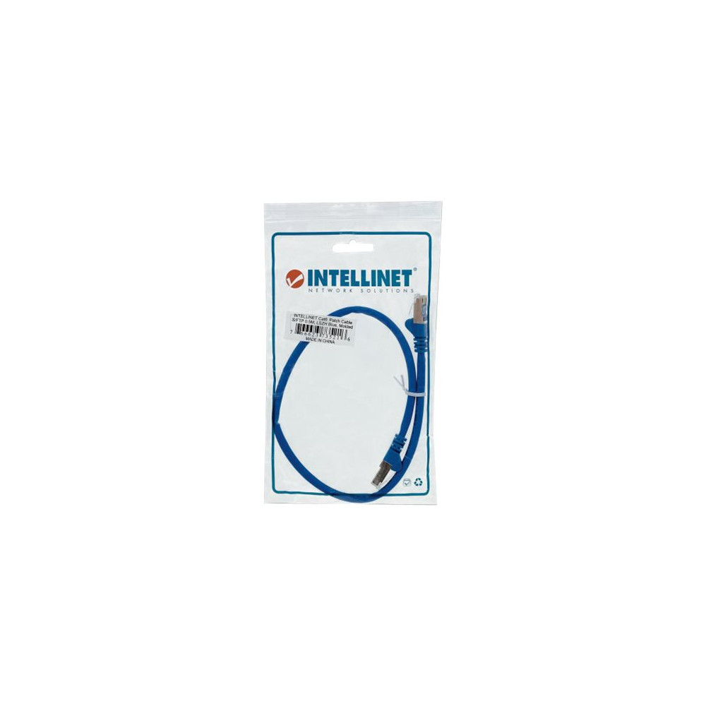 Produktbild för Intellinet Network Patch Cable, Cat6, 0.5m, Blue, Copper, S/FTP, LSOH / LSZH, PVC, RJ45, Gold Plated Contacts, Snagless, Booted, Lifetime Warranty, Polybag - nätverkskabel - 50 cm - blå