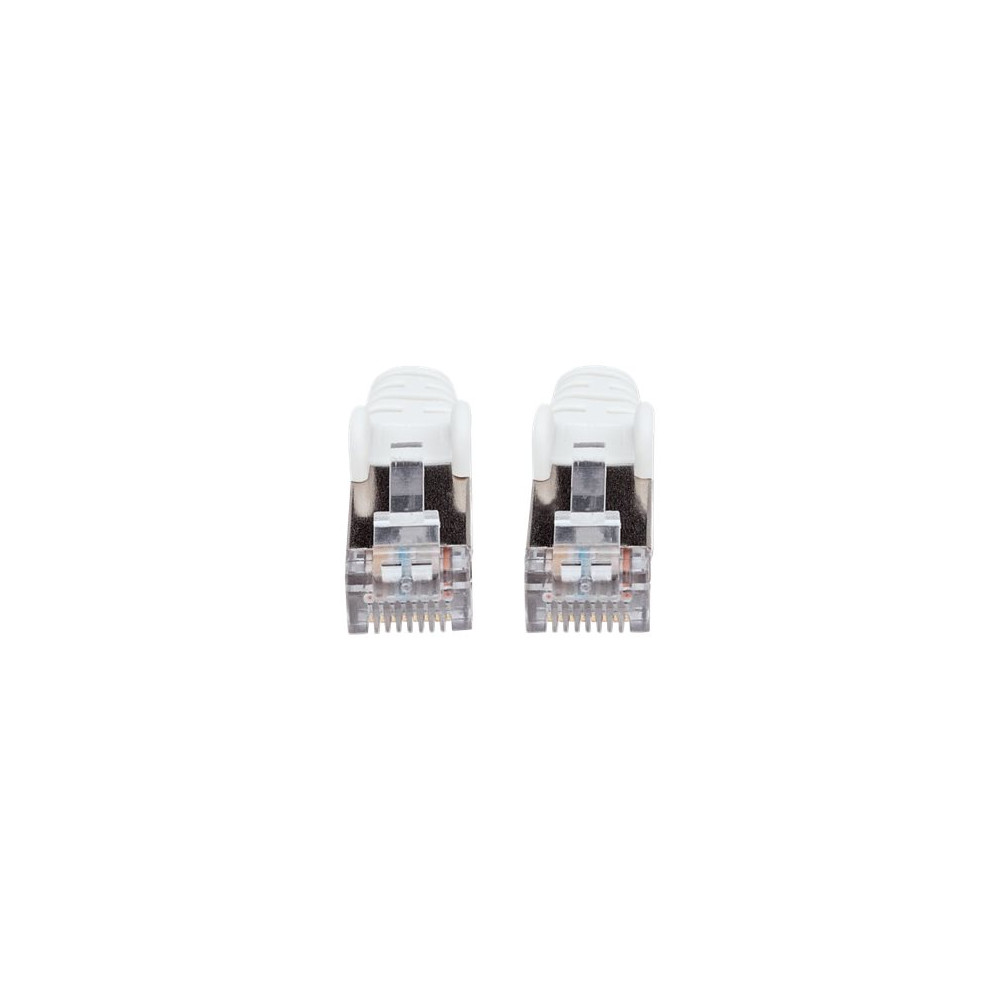 Produktbild för Intellinet Network Patch Cable, Cat6, 3m, White, Copper, S/FTP, LSOH / LSZH, PVC, RJ45, Gold Plated Contacts, Snagless, Booted, Lifetime Warranty, Polybag - nätverkskabel - 3 m - vit