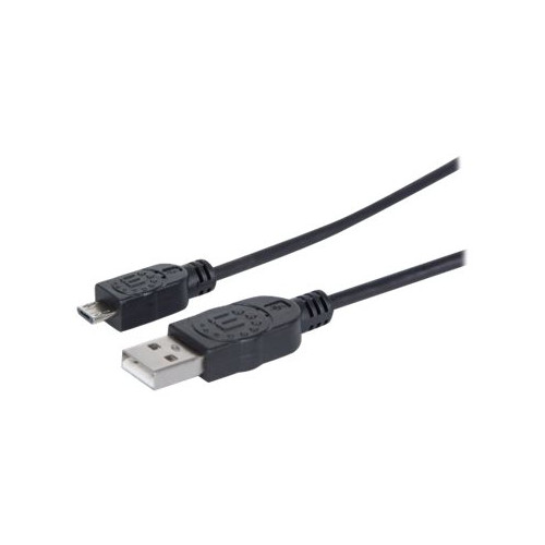 Manhattan Manhattan USB-A to Micro-USB Cable, 1.8m, Male to Male, Black, 480 Mbps (USB 2.0), Hi-Speed USB, Lifetime Warranty, Polybag - USB-kabel - USB till mikro-USB typ B