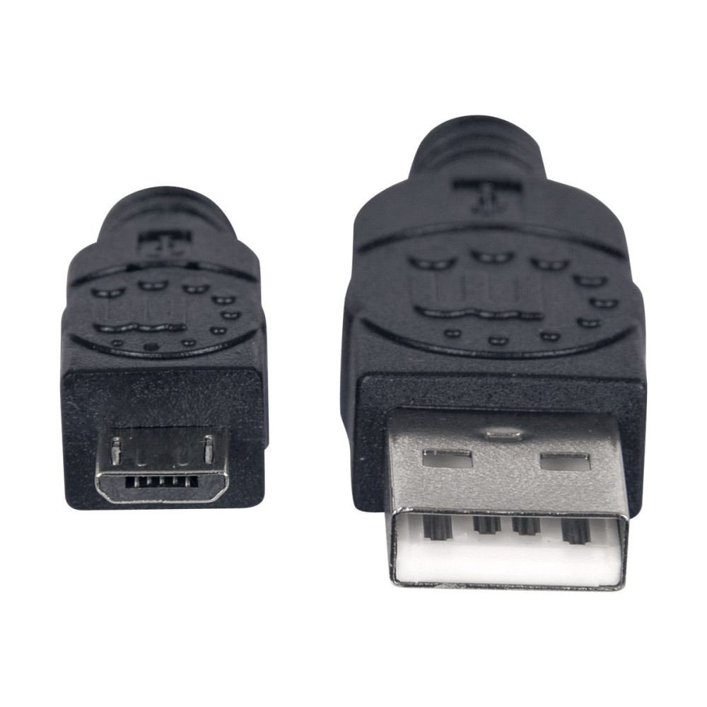 Produktbild för Manhattan USB-A to Micro-USB Cable, 1.8m, Male to Male, Black, 480 Mbps (USB 2.0), Hi-Speed USB, Lifetime Warranty, Polybag - USB-kabel - USB till mikro-USB typ B