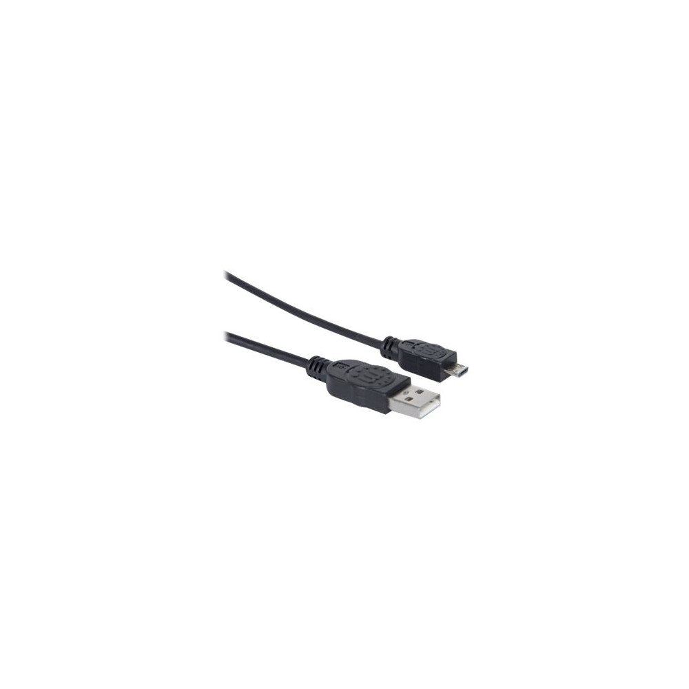 Produktbild för Manhattan USB-A to Micro-USB Cable, 1.8m, Male to Male, Black, 480 Mbps (USB 2.0), Hi-Speed USB, Lifetime Warranty, Polybag - USB-kabel - USB till mikro-USB typ B