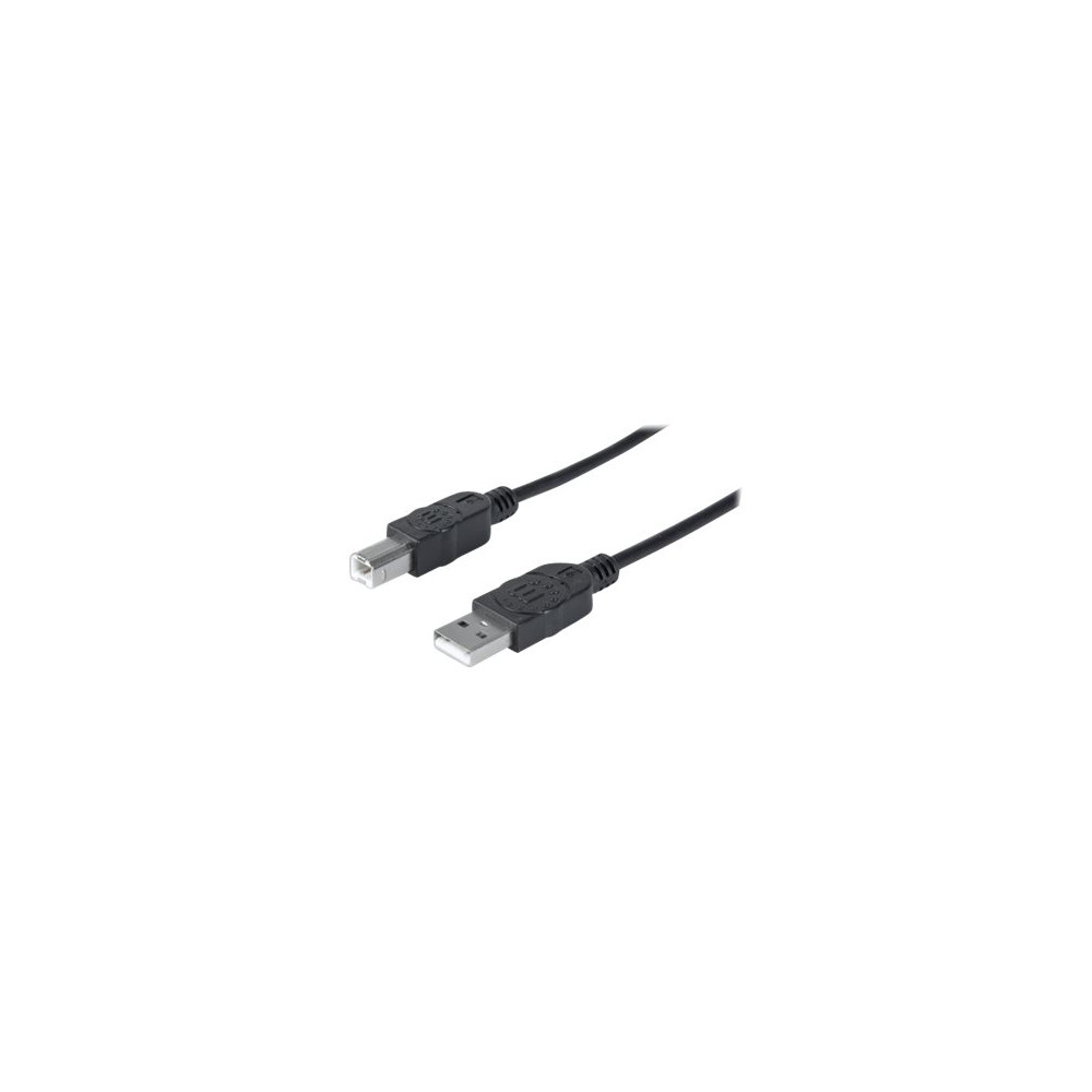 Produktbild för Manhattan USB-A to USB-B Cable, 1.8m, Male to Male, Black, 480 Mbps (USB 2.0), Hi-Speed USB, Lifetime Warranty, Polybag - USB-kabel - USB till USB typ B - 1.8 m