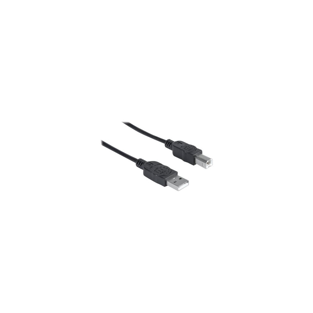 Produktbild för Manhattan USB-A to USB-B Cable, 1.8m, Male to Male, Black, 480 Mbps (USB 2.0), Hi-Speed USB, Lifetime Warranty, Polybag - USB-kabel - USB till USB typ B - 1.8 m