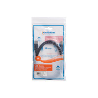 Produktbild för Manhattan USB-A to USB-B Cable, 1.8m, Male to Male, Black, 480 Mbps (USB 2.0), Hi-Speed USB, Lifetime Warranty, Polybag - USB-kabel - USB till USB typ B - 1.8 m