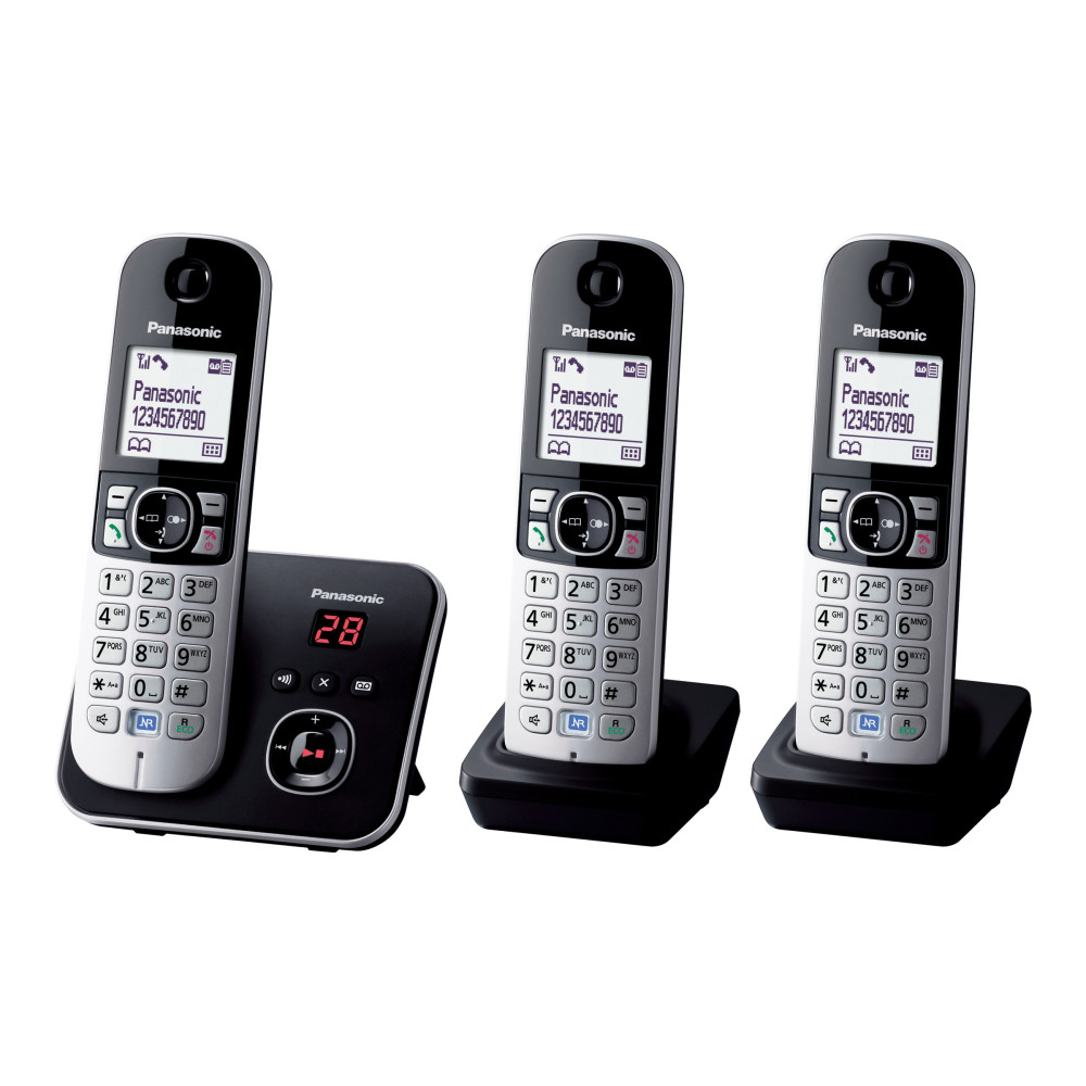 Produktbild för Panasonic KX-TG6823 - trådlös telefon - svarssysten med nummerpresentation + 2 extra handuppsättningar