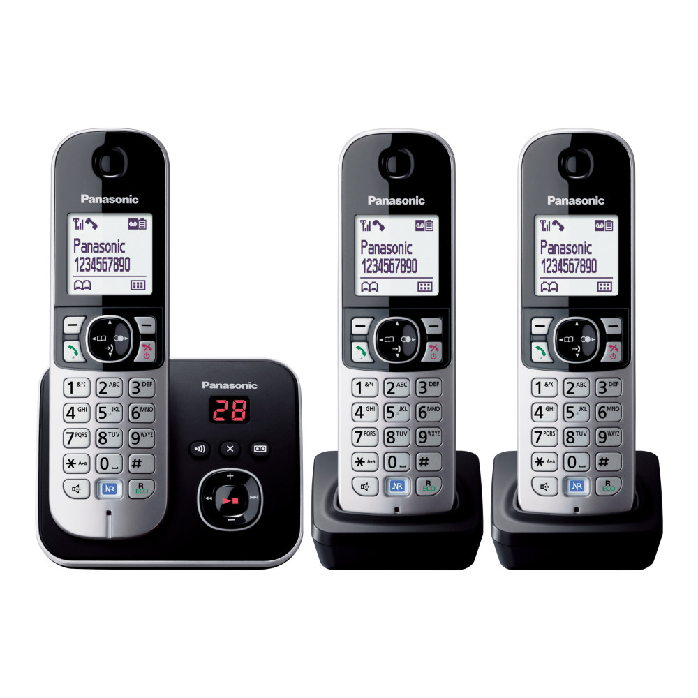 Produktbild för Panasonic KX-TG6823 - trådlös telefon - svarssysten med nummerpresentation + 2 extra handuppsättningar