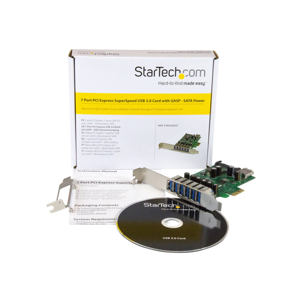 Produktbild för StarTech.com PCI Express USB 3.0-kort med 7 portar - standard- och lågprofilsdesign - USB-adapter - PCIe 2.0