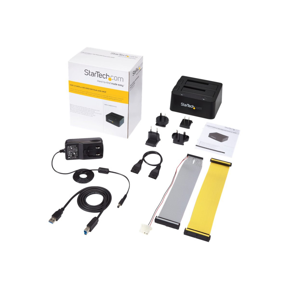 Produktbild för StarTech.com Dual-Bay USB 3.0 to SATA and IDE Hard Drive Docking Station, USB Hard Drive Dock, External 2.53.5 SATA III and IDE (40 pin) SSDHDD Docking Station, Hot-Swap Hard Drive Bays - Top-Loading - kontrollerkort - ATA / SATA 6Gb/s - USB 3.0