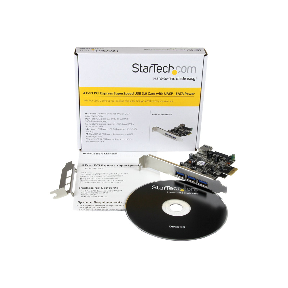 Produktbild för StarTech.com PCI Express USB 3.0-kort med 4 portar - USB-adapter - PCIe 2.0 - USB 3.0 x 4