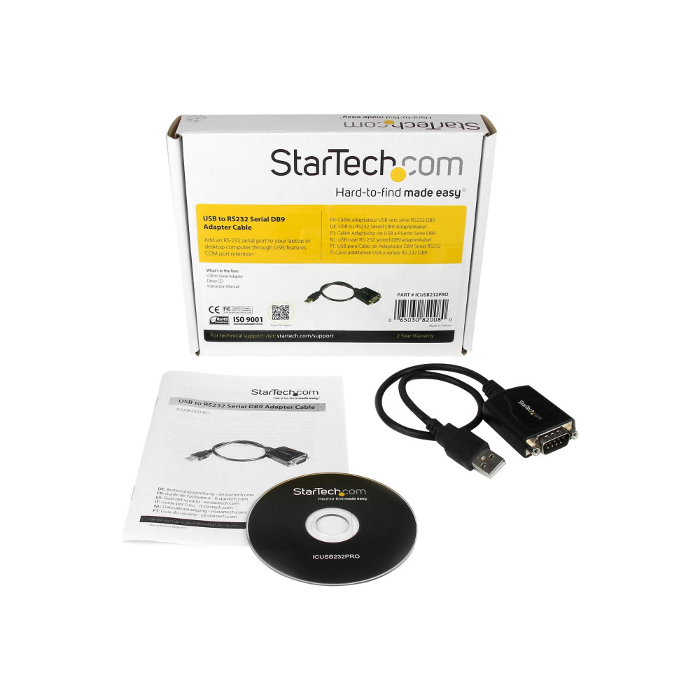 Produktbild för StarTech.com 30 cm USB till RS232 seriell DB9 kabeladapter med COM-retention - seriell adapter - USB - RS-232