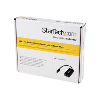 Produktbild för Startech USB 3.0 Ethernet Adapter - USB 3.0 Network Adapter NIC with USB Port - USB to RJ45 - USB Passthrough (USB31000SPTB) - nätverksadapter - USB 3.0 - Gigabit Ethernet