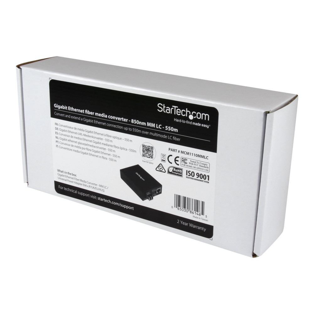 Produktbild för Startech Gigabit Ethernet-fibermediaomvandlare - kompakt - 850 nm MM LC - 550 m - fibermediekonverterare - 10Mb LAN, 100Mb LAN, 1GbE