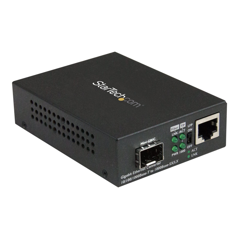 Produktbild för Startech Gigabit Ethernet-fibermediaomvandlare med öppen SFP-port - fibermediekonverterare - 10Mb LAN, 100Mb LAN, 1GbE