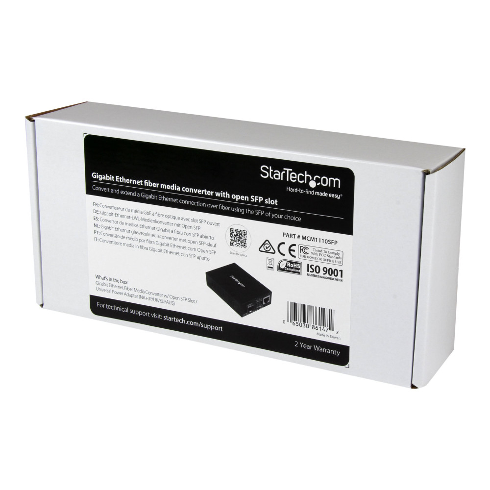Produktbild för Startech Gigabit Ethernet-fibermediaomvandlare med öppen SFP-port - fibermediekonverterare - 10Mb LAN, 100Mb LAN, 1GbE