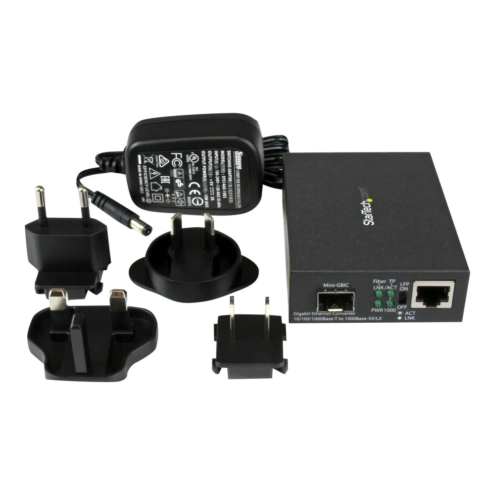 Produktbild för Startech Gigabit Ethernet-fibermediaomvandlare med öppen SFP-port - fibermediekonverterare - 10Mb LAN, 100Mb LAN, 1GbE