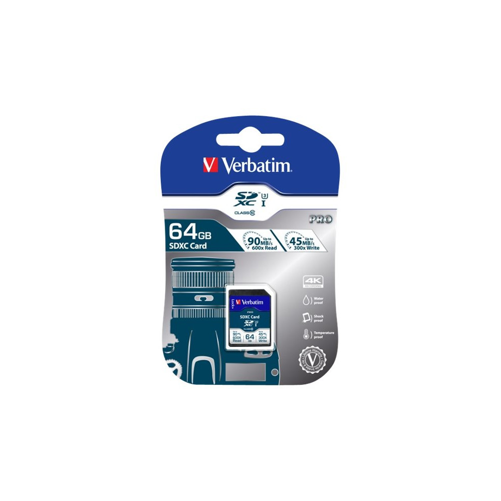 Produktbild för Verbatim PRO - flash-minneskort - 64 GB - SDXC UHS-I