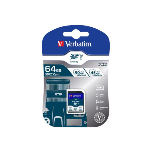 VERBATIM Verbatim PRO - flash-minneskort - 64 GB - SDXC UHS-I