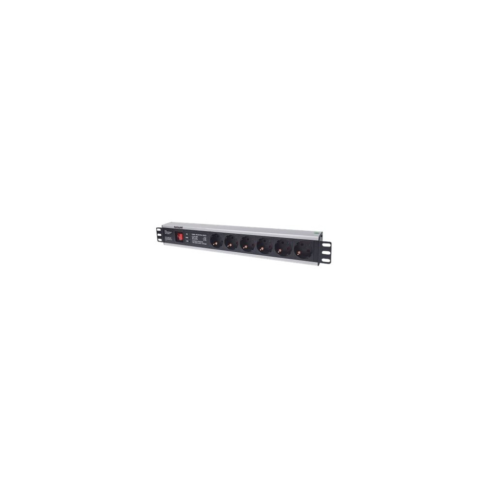 Produktbild för Intellinet 19" 1.5U Rackmount 6-Way Power Strip - German Type", With On/Off Switch and Surge Protection, 3m Power Cord - effektband