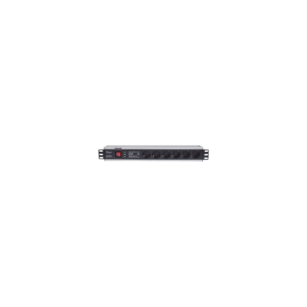 Produktbild för Intellinet 19" 1.5U Rackmount 6-Way Power Strip - German Type", With On/Off Switch and Surge Protection, 3m Power Cord - effektband
