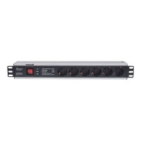 Produktbild för Intellinet 19" 1.5U Rackmount 6-Way Power Strip - German Type", With On/Off Switch and Surge Protection, 3m Power Cord - effektband