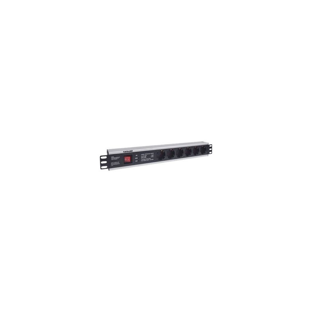 Produktbild för Intellinet 19" 1.5U Rackmount 6-Way Power Strip - German Type", With On/Off Switch and Surge Protection, 3m Power Cord - effektband