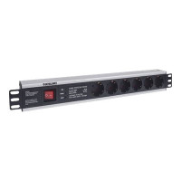 Produktbild för Intellinet 19" 1.5U Rackmount 6-Way Power Strip - German Type", With On/Off Switch and Surge Protection, 3m Power Cord - effektband