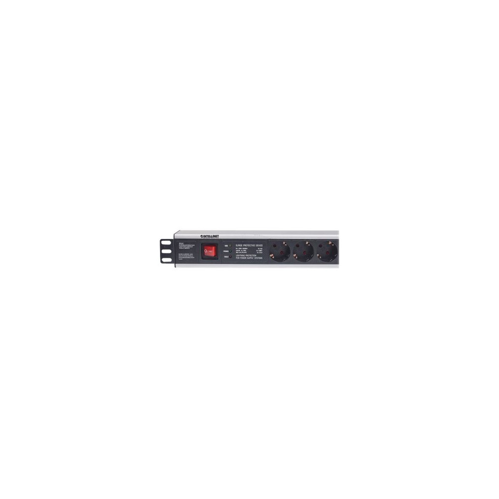 Produktbild för Intellinet 19" 1.5U Rackmount 6-Way Power Strip - German Type", With On/Off Switch and Surge Protection, 3m Power Cord - effektband
