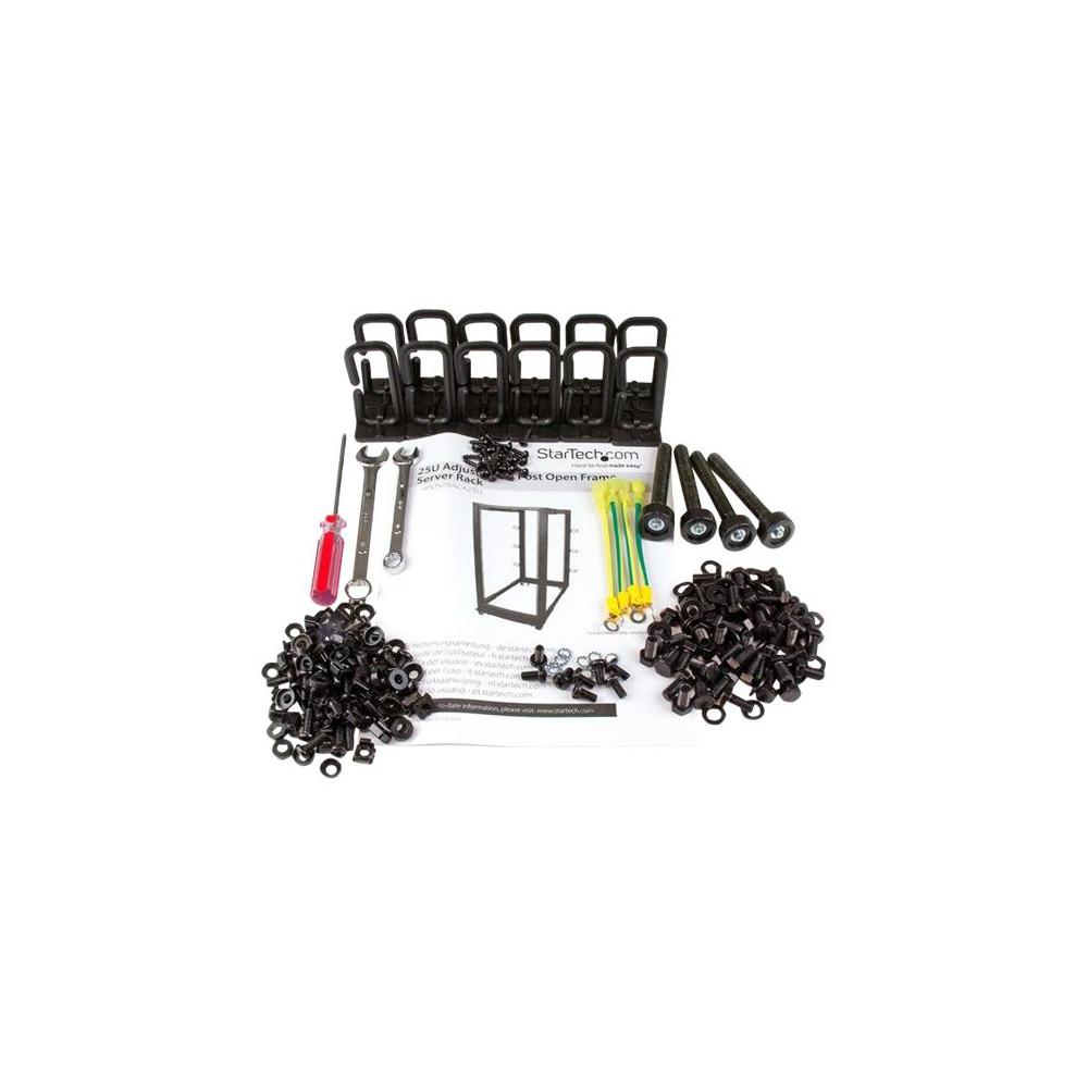 Produktbild för StarTech.com 25U-serverrack med öppen ram - 4 stolpar justerbart djup (59 cm till 104 cm) rack för nätverksutrustning med hjul/nivåfötter/kabelhantering (4POSTRACK25U) - rack - 25U