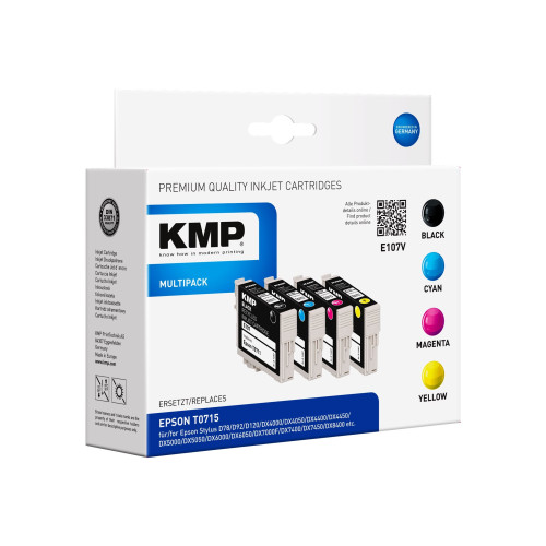 KMP KMP MULTIPACK E107V - 4-pack - svart, gul, cyan, magenta - kompatibel - bläckpatron (alternativ för: Epson C13T07114011, Epson C13T07124011, Epson C13T07134011, Epson C13T07144011, Epson T0711, Epson T0712, Epson T0713, Epson T0714)