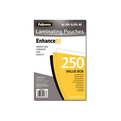 FELLOWES Fellowes Laminating Pouches - 250-pack - glättat - 216 x 303 mm - lamineringsfickor