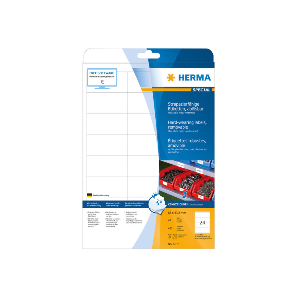 Produktbild för HERMA Special - filmetiketter - matt - 480 etikett (er) - 66 x 33.8 mm