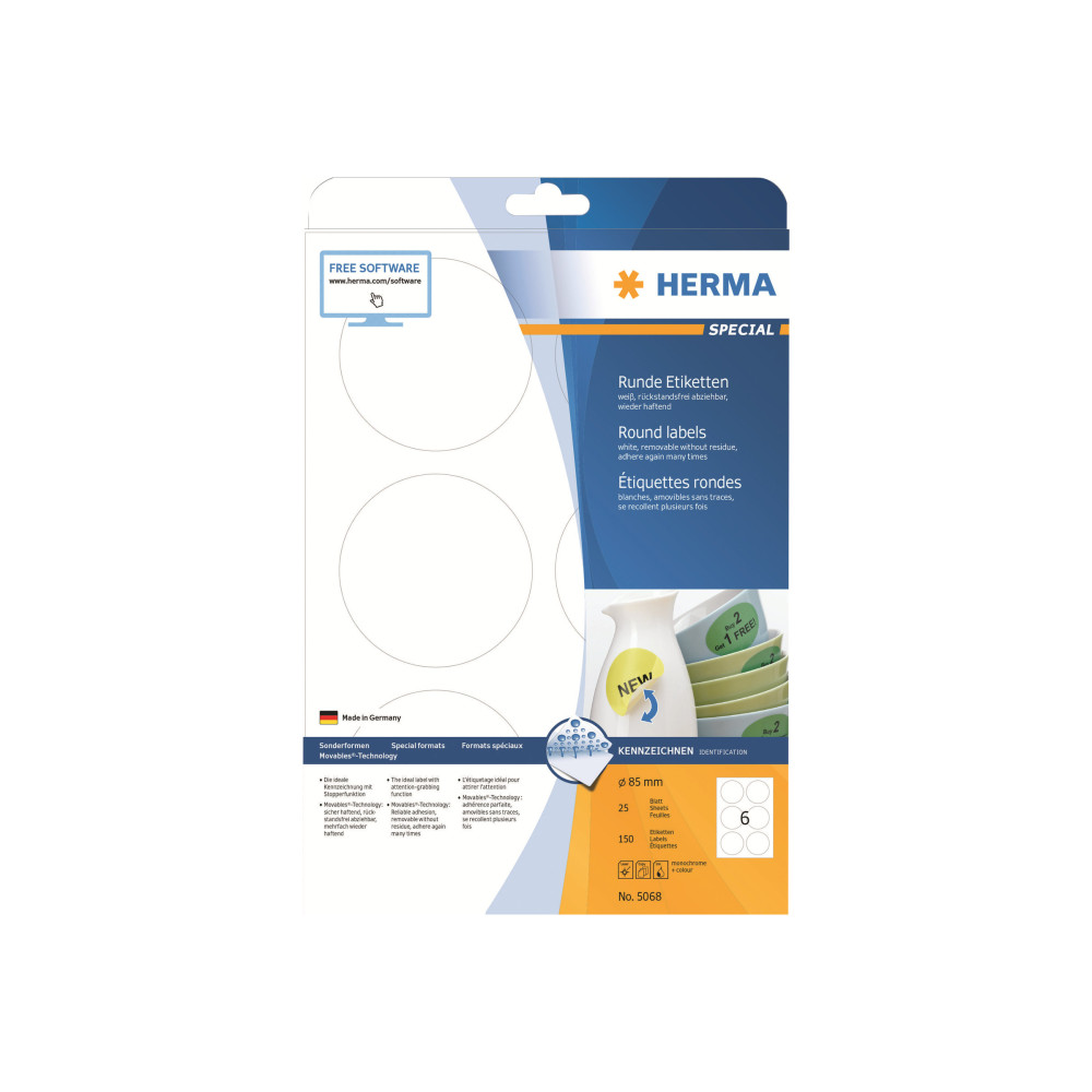 Produktbild för HERMA Special - etiketter - matt - 150 etikett (er) - 85 mm rund