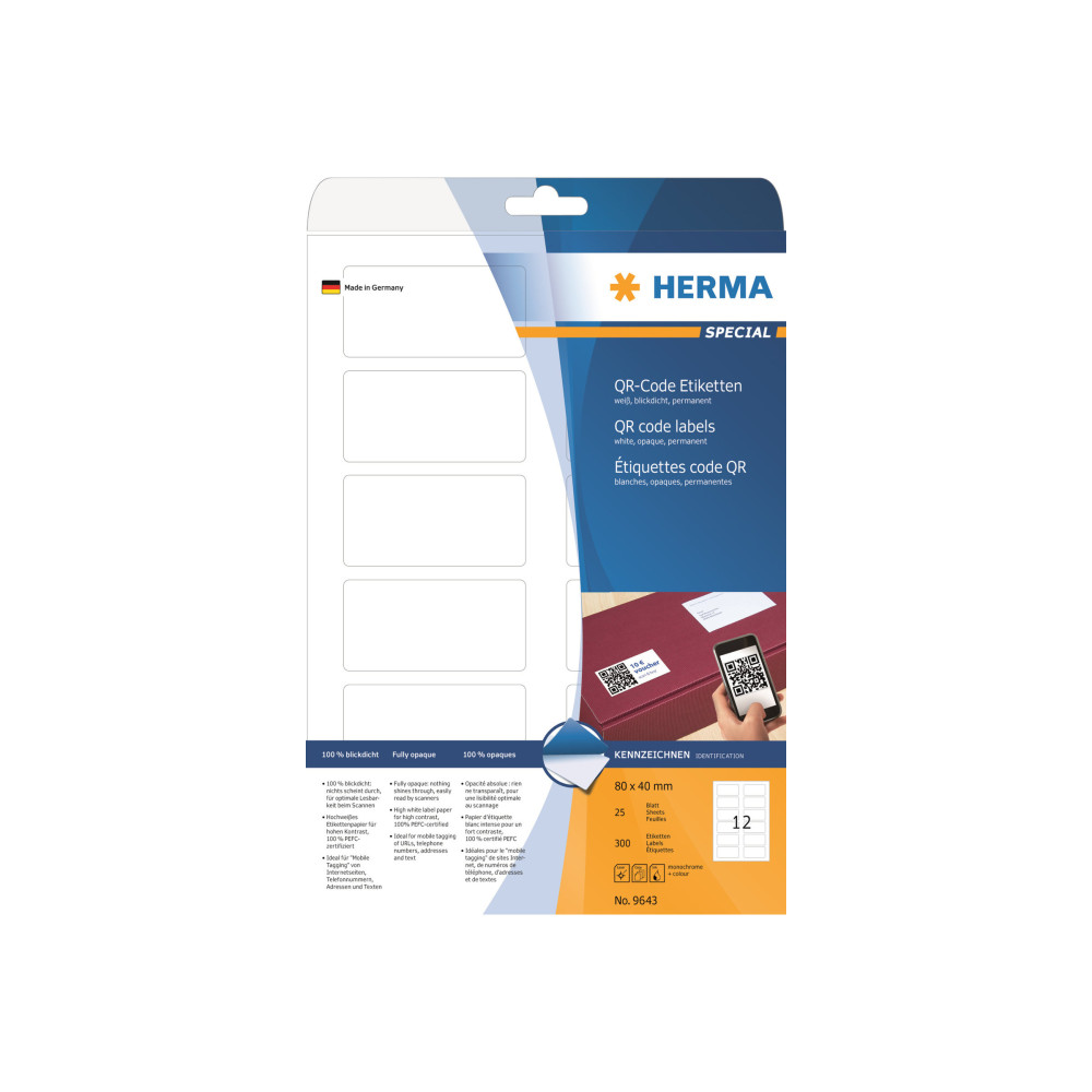 Produktbild för HERMA Special - ogenomskinliga pärmetiketter - matt - 300 etikett (er) - 80 x 40 mm