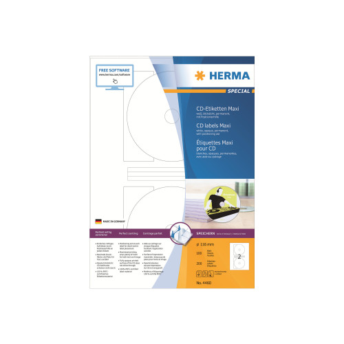 HERMA HERMA Special Maxi - ogenomskinliga CD/DVD-etiketter - matt - 200 etikett (er) - 116 mm rund
